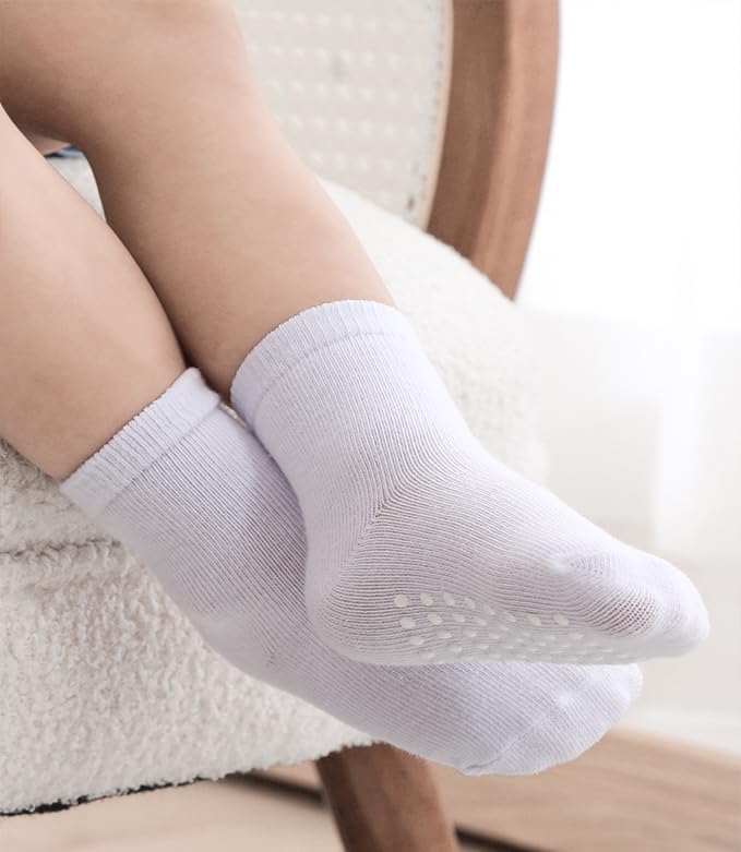 JAKIDAR 12 Pack Baby Toddler Socks Non Slip Grip Cotton Crew Socks for Boys Girls Infants Kids