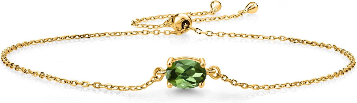 Gem Stone King 7X5MM Oval Gemstone Birthstone Solitaire Bracelet For Women | 925 Sterling Silver | Adjustable Bolo Bracelet For Women | Fine Jewelry Gifts for Her Mom Wife