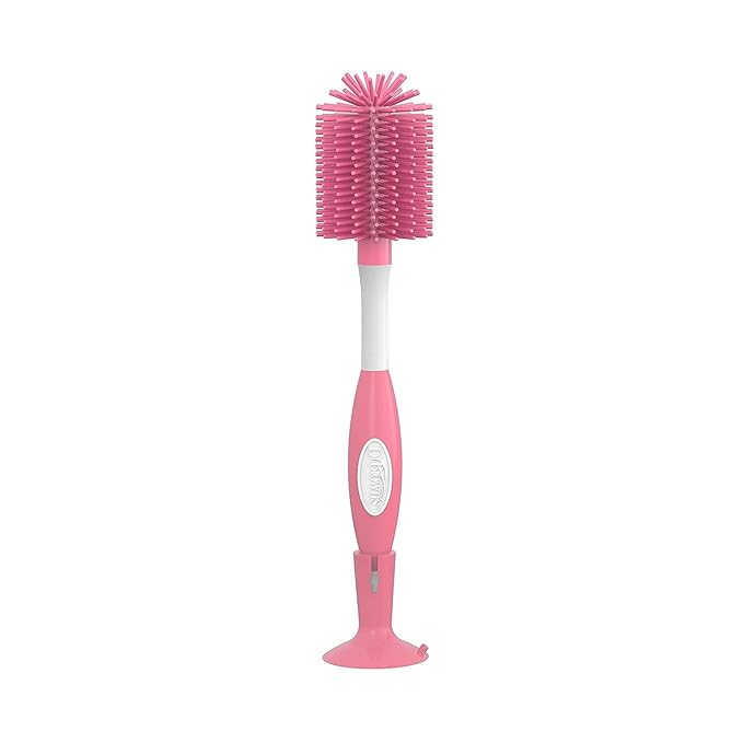 Dr. Brown's Drying Tower, Stand-Up Rack with Soft Touch No Scratch Baby Bottle Cleaning Brush, Pink