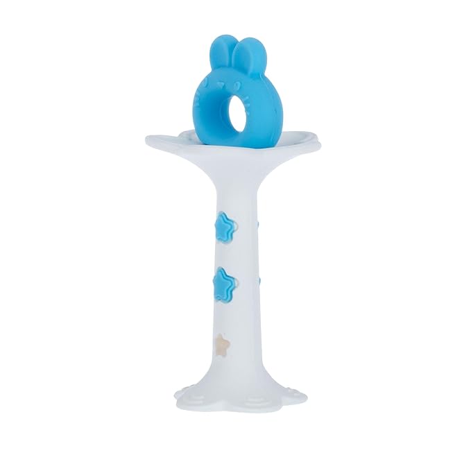 Nuby Silicone Fun Teethers - (2-Pack) Baby Teething Toy - Bunny and Tuba Shapes - 3+ Months - Blue and Green