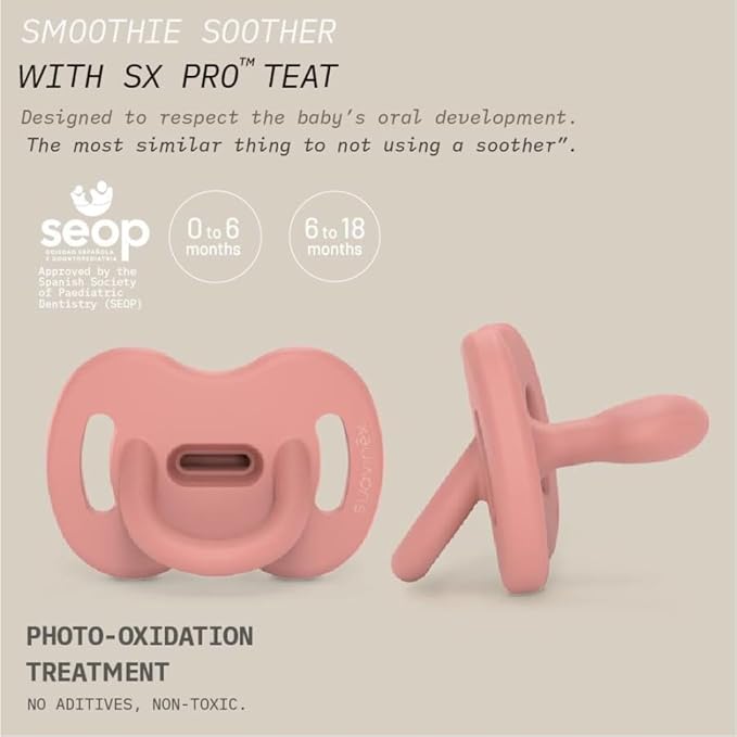Color Essence SX PRO Silicone Baby Pacifier 1Pk, Made with 100% Soft Silicone, Baby Essentials Perfect for Breastfeeding Babies, Designed in Spain, 6-18 Mths, Sunset Orange