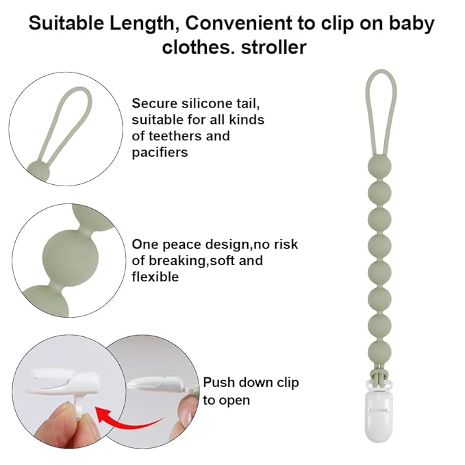 Baby Food Grade Silicone Teether Toy with One Piece Design Pacifier Clip Holder,Teething Pain Relief Toys Gift Set for 3 Months+ Boys and Girls,Freezer Safe,BPA Free. (Cacuts)