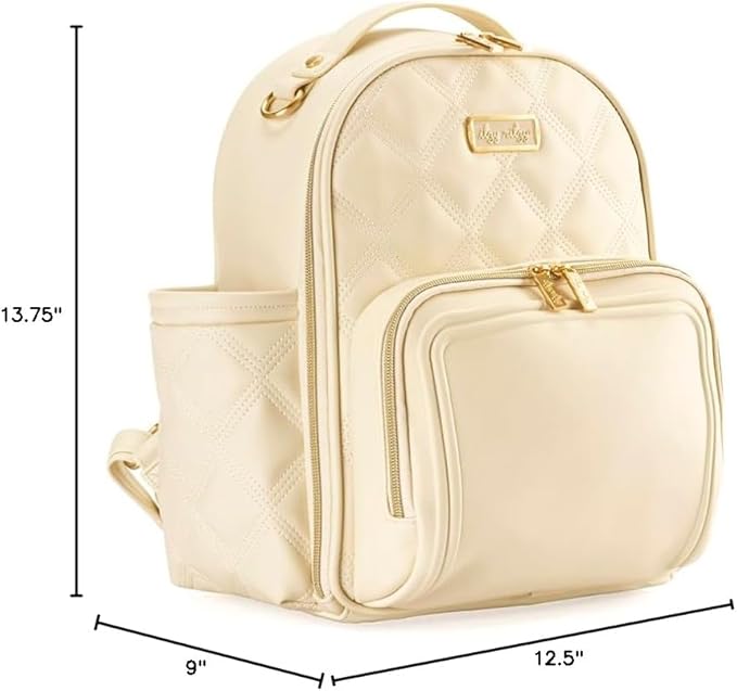 Itzy Ritzy Mini Diaper Bag Backpack – Chic, Compact Mini Plus Backpack with Changing Pad, 10 Pockets (6 Internal, 4 External), Grab-Top Handle & Rubber Feet (Milk & Honey)