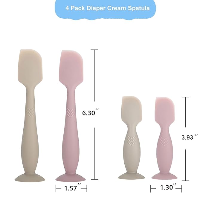 Baby Diaper Cream Spatula Applicator, 4 Pack Butt Spatula Diaper Rash Cream Applicator for Butt Paste Diaper Cream, Newborn Baby Essentials, 2 Large and 2 Mini Sizes (pink, khaki)