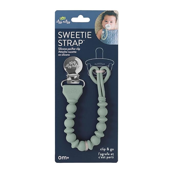 Itzy Ritzy Silicone Pacifier Clip; 100% Food Grade Silicone Pacifier Strap with Clip Keeps Pacifiers, Teethers & Small Toys in Place; Features One-Piece Design & Cord (Succulent)