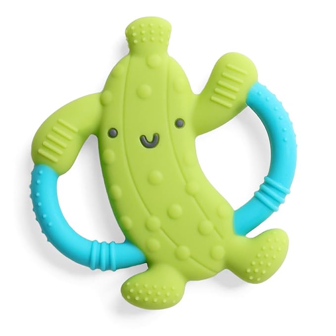 Itzy Ritzy Pickle-Shaped Baby Teether with Handles; Silicone Teether for Babies with Easy-Grab Handles and Textured, Teethable Surfaces - Baby Teething Toy for 3 Months & Up (Pickle)