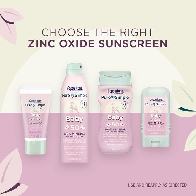 Coppertone Pure and Simple Baby Sunscreen Stick SPF 50, Zinc Oxide Mineral Sunscreen for Baby, Body and Face, 0.49 Oz Stick