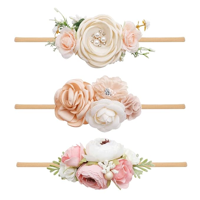 Baby Girl Headbands Nylon Flower Elastic Hairbands 3pcs Hair Accessories Gift for Newborn Infant Toddlers
