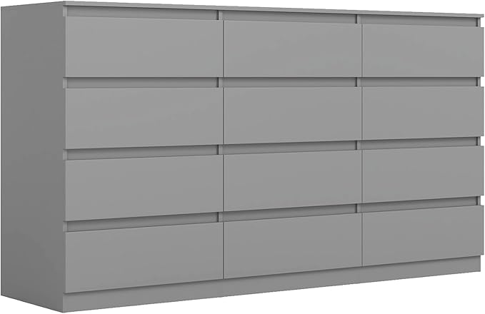 Grey 12 Drawer Dresser for Bedroom,Modern Large Long Dresser with Deep Drawer,Wide Storage Chest of Drawer,Wood Bedroom Storage Organizer Drawers for Bedroom