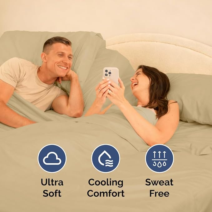 Flex Top Split Head King 4 Piece Sheet Set - Comfy Breathable & Cooling Bed Sheets Set - Hotel Luxury Bedding for Women, Men, Kids, Teens, Boys & Girls - Deep Pockets, Ultra-Soft - Oeko-Tex - Beige