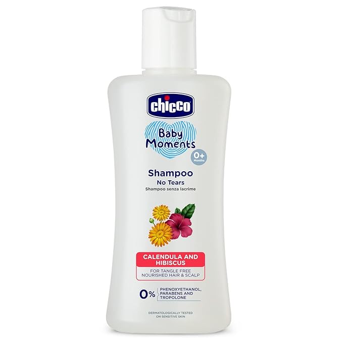 Chicco Baby Moments Shampoo for Babies, 200 ml, Calendula & Hibiscus, No Tears, Soft & Smooth Hair