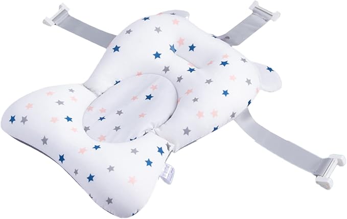 Baby Bath Cushion Pad Newborn Bathtub Mat Infant Bath Supporter Net Baby Bathtub Pillow Non-Slip Floating Bathing Tub Seat (White Star, 28cm*43cm*26cm)