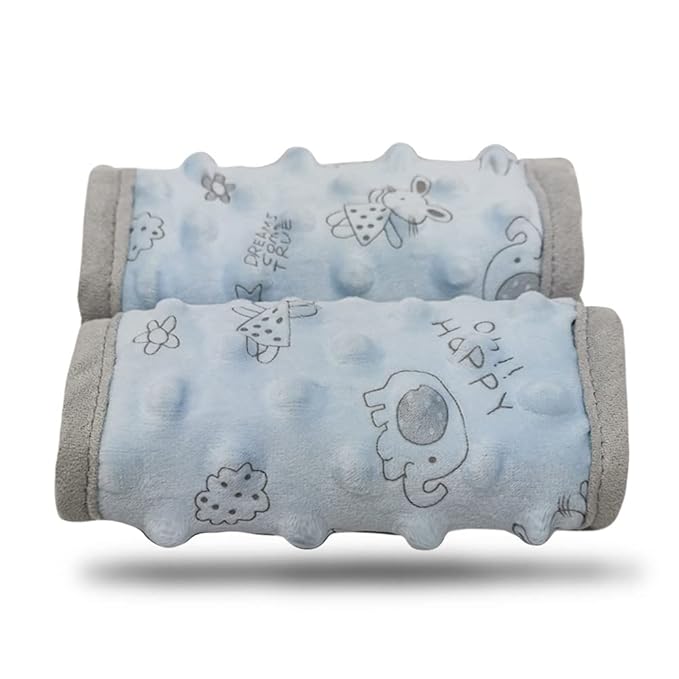 car seat Strap Cover for Baby, seat Belt Cover Cushion, Belt Pads fit Baby Carrier/Pushchair/Stroller, Cozy Peace Dotted Minky, Blue