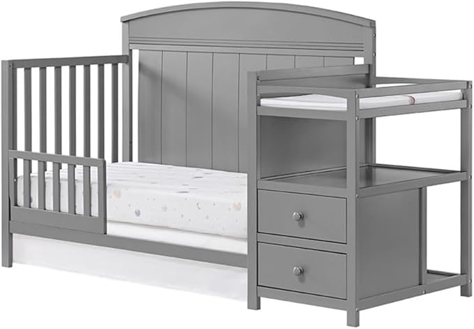 Pemberly Row Wood Crib and Changer Combo in Dove Gray Finish