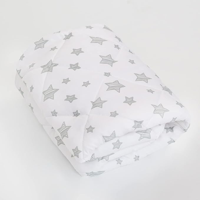 Pack and Play Sheet Quilted, Breathable Thick Playpen Lovely Print Cover 39"×27"×5" Compatible with Graco Portable Mini Cribs, Suitable for Yards and Foldable Mattress Pack and Play Pad, White Star