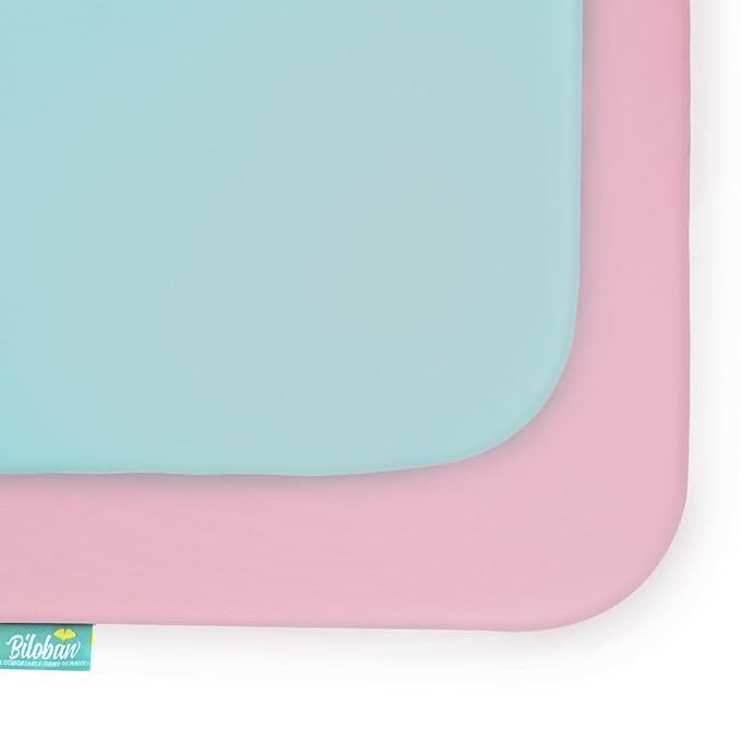 Biloban Pack and Play Sheets Fitted, 2 Pack Pack and Play Sheet Fits for Graco Pack n Play Mattress, Neutral Playard Sheets for Baby Boys and Girl, Pink & Aqua