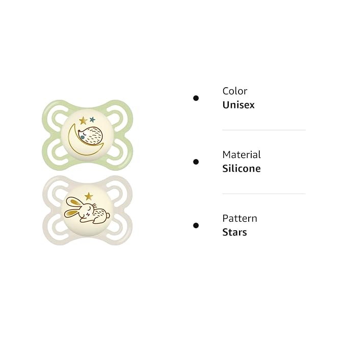 MAM Perfect Night Baby Pacifier, Patented Nipple, Glows in The Dark, 2 Count, 0-6 Months, Unisex (Pack of 12)