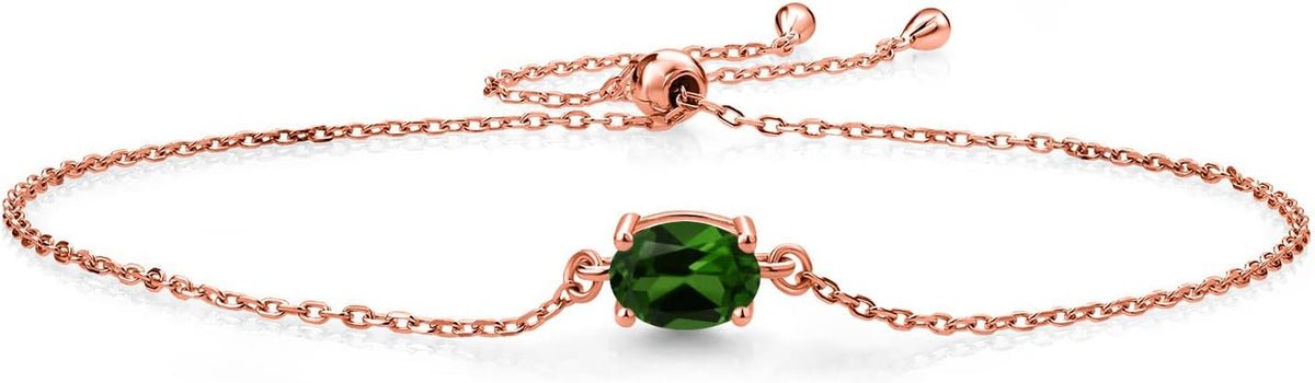Gem Stone King 7X5MM Oval Gemstone Birthstone Solitaire Bracelet For Women | 925 Sterling Silver | Adjustable Bolo Bracelet For Women | Fine Jewelry Gifts for Her Mom Wife