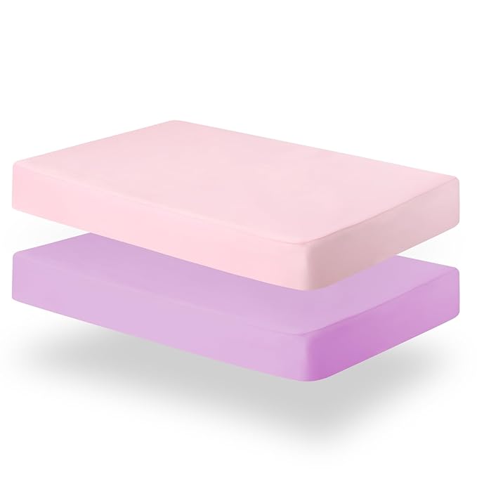 Biloban Pack and Play Sheets Fitted, 2 Pack Pack and Play Sheet Fits for Graco Pack n Play Mattress, Neutral Playard Sheets for Baby Boys and Girl, Pink & Violet