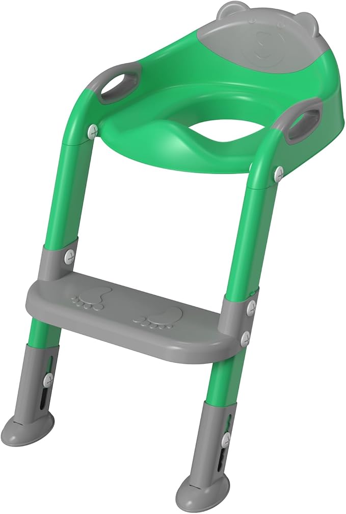 Potty Training Seat ，SKYROKU Potty Training Toilet with Step Stool Ladder, for Kids Boys Girls Toddlers - Comfortable Safe Potty Seat with Anti-Slip Pads Ladder (8838-GreyGreen)