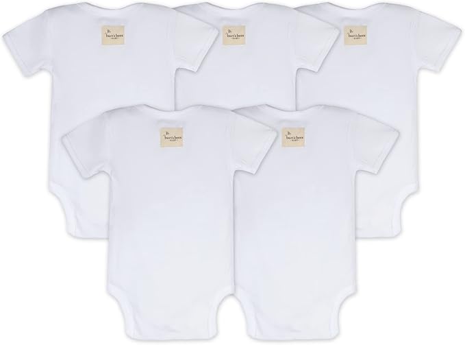 Burt's Bees Baby Bodysuits, Short Sleeve and Long Sleeve One-Pieces, 100% Organic Cotton, Pack of 5