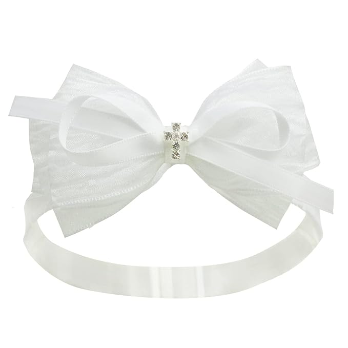 Nihao Baby White Organza Hairband with Cross for Toddler (6 months-2 years old, 1 Count)