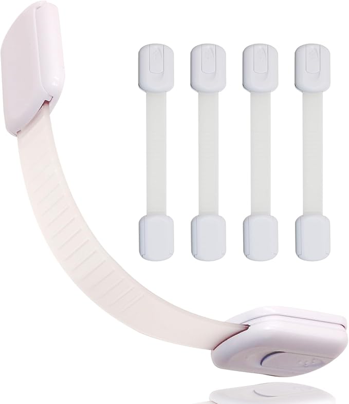 Cabinet Locks Baby Proofing 4 Pack, Child Safety Strap Locks for Drawer Cupboard Dishwasher Cupboard and Pantry,Childproof Door Latches For Kids and Toddler Proof