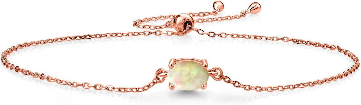 Gem Stone King 7X5MM Oval Gemstone Birthstone Solitaire Bracelet For Women | 925 Sterling Silver | Adjustable Bolo Bracelet For Women | Fine Jewelry Gifts for Her Mom Wife