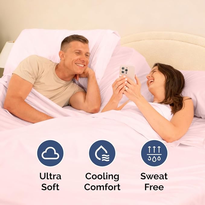 Flex Top Split Head King 4 Piece Sheet Set - Comfy Breathable & Cooling Bed Sheets Set - Hotel Luxury Bedding for Women, Men, Kids, Teens, Boys & Girls - Deep Pockets, Soft = Oeko-Tex - Lavender Pink