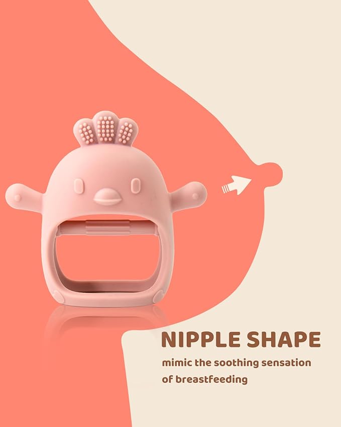 2 Pack Baby Teething Toy Silicone Teething Mitten for Babies Over 3 Months Anti Dropping Wrist Hand Teethers Baby Chew Toys for Sucking Needs, BPA Free (Pink & Caramel)