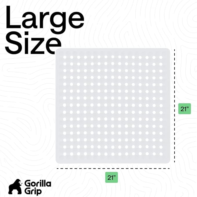 GORILLA GRIP Patented Square Shower Stall Mat, Small Bathtub Floor Mats for Stand Up Showers, Suction Cups and Drainage Holes, Machine Wash, Soft on Feet, Bathroom Accessories 21x21 Inch, 2 Pack White
