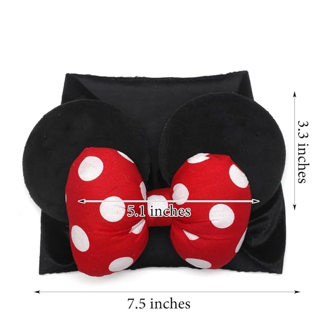 JIAHANG Baby Girl Mouse Ears Turban Headband with 3D Polka Dot Bow, Wide Hairband for Newborn Infant Toddler, Fashion Headwear Party Supplies