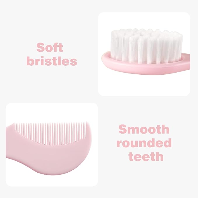 Baby Hair Comb Set Soft Baby Hair Brush Baby Comb Hair Comb Set Newborn Baby Hair Brush and Comb Set Baby Care Hair Brush for Girls and Boys,Ideal Present for Baby Pink