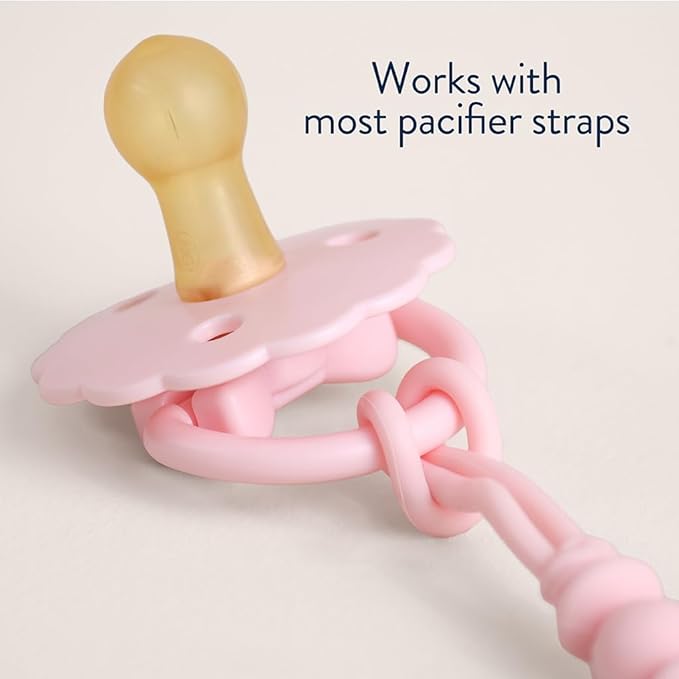 Itzy Ritzy Natural Rubber Pacifiers – Baby Pacifiers with Cherry-Shaped Nipple & Large Air Holes for Added Safety - Set of 2 Binkies in Light Pink & Dark Pink Bows (Ages 0 – 6 Months)