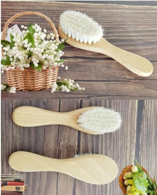 Baby Hair Brush and Purple Cradle Cap Brush Set for Newborns and Toddlers, Wooden Baby Hair Brush Set with Soft Goat Bristle, Baby Hair Care Kit 2PCS