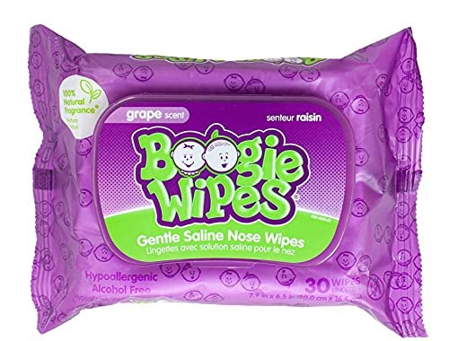 Saline Nose Wipes by Boogie, for Baby & Kids, Face, Hand & Body, Made with Vitamin E, Aloe, and Natural Saline, Grape Scent, 30 Count (Pack of 6)