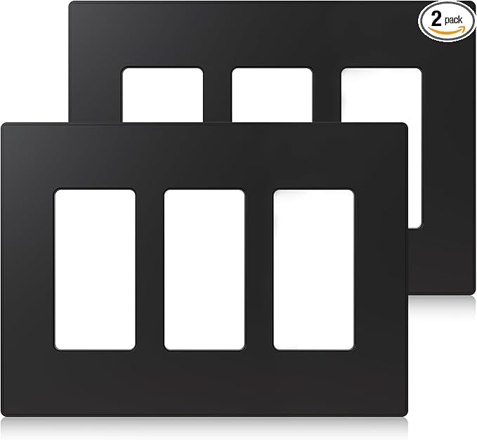 ELEGRP 3-Gang Screwless Decorative Wall Plates, Mid-Size Unbreakable Thermoplastic Faceplate Cover for Decorator Receptacle Outlet Switch, UL Listed (2 Pack, Matte Black)