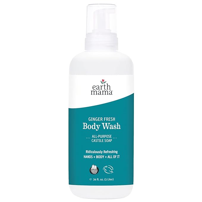 Earth Mama Ginger Fresh Hand & Body Wash | Foaming Hand Soap Refill, Castile Soap Liquid Made with Organic Coconut Oil, Shea Butter, Calendula & Aloe, 34 fl oz