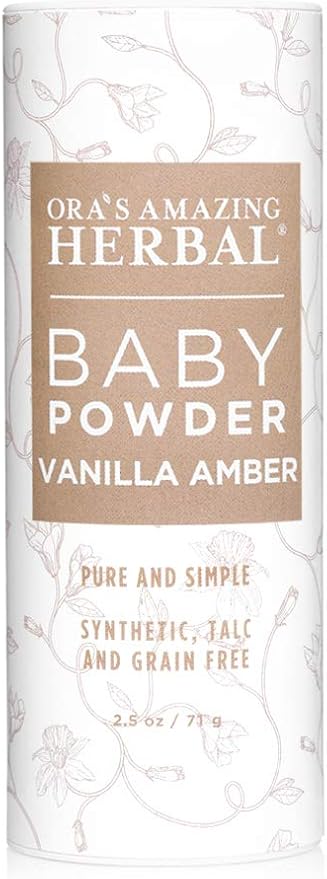Baby Powder Talc-Free, Real Vanilla Amber Natural Scent, Cornstarch Free Arrowroot and Clay Based Powder, Synthetic Fragrance Free, Ora's Amazing Herbal, 2.5 oz 3 Pack