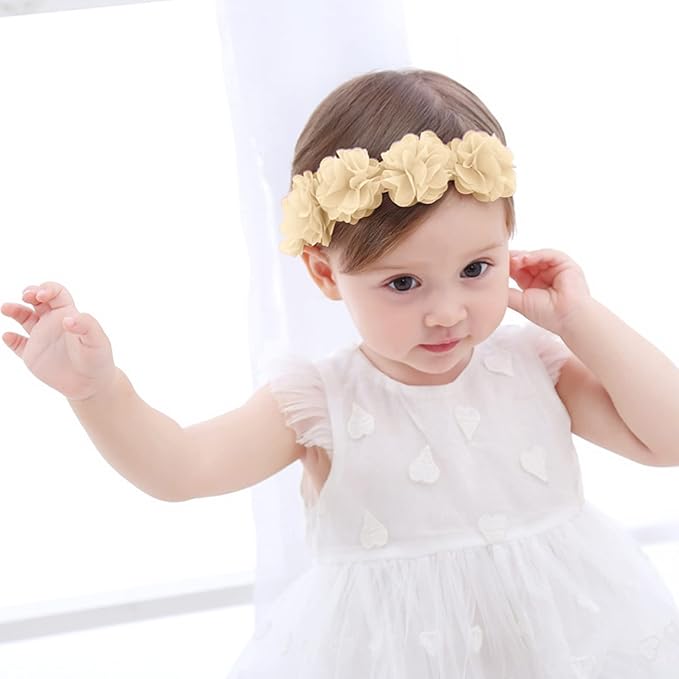 Fmeida Baby Girls Headbands for 4-24M | Soft Flower Crown (Fits 14.96"-18.89" Head)