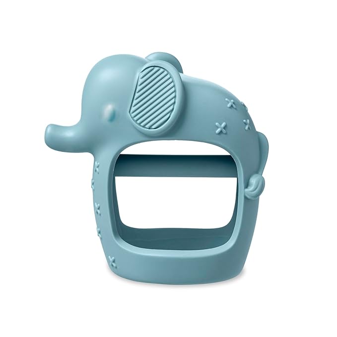 Itzy Ritzy Bitzy Grip Hand Teether - Silicone Teether for Babies - Developmental Teething Toy with Easy-to-Hold Hand Grip, Designed for Babies 3 Months & Up (Elephant)
