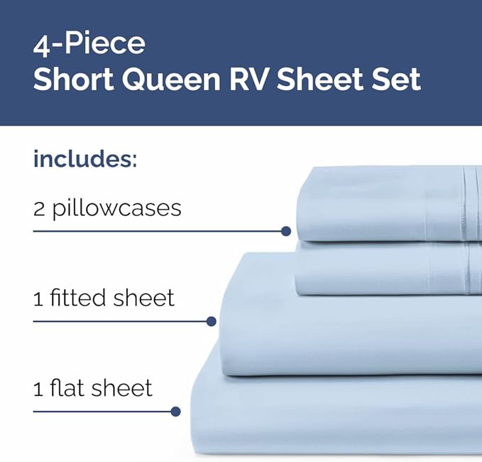 Short Queen RV Size 4 Piece Sheet Set - Comfy Breathable & Cooling Bed Sheets Set - Hotel Luxury Bedding for Women, Men, Kids, Teens, Boys & Girls - Deep Pockets & Wrinkle Free - Oeko-Tex - Sky Blue