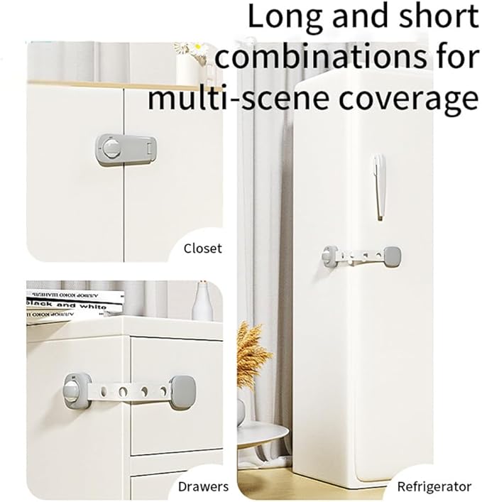 White Baby Proof Cabinet Locks - No Drill Safety Latches for Oven, Dishwasher & Drawers, Adjustable 2-15cm,childproofing safety equipment 3M Adhesive - Rental Friendly (White 2Pack)