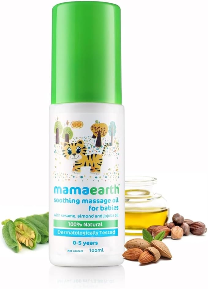 Mamaearth Soothing Massage Oil for Babies with Sesame, Almond & Jojoba Oil 3.38 Fl Oz/100ml