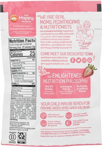 Happy Baby Organics Baby Snacks, Greek Yogis, Freeze Dried Yogurt & Fruit Snacks, Gluten Free Snack for Babies 9+ Months, Strawberry & Banana, 1 Ounce (Pack of 2)