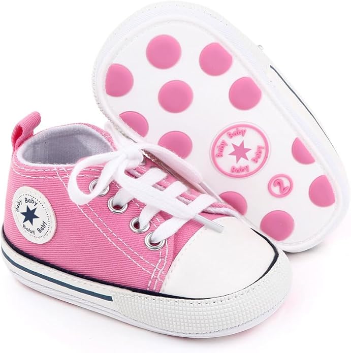 Unisex Baby Girls Boys Canvas High-top Shoes, Newborn Infant Anti-Slip Soft Sole Frist Walking Breathable Sneakers