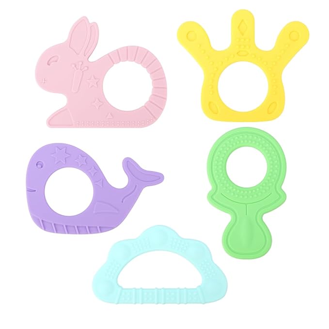 BEBOAN Silicone Baby Teething Toys, 5 Pack Cute Baby Teether Teething Ring Chew Toys Frozen Teether, BPA Free Easy to Grip Gifts for Infant Girls Boys 3 Months +