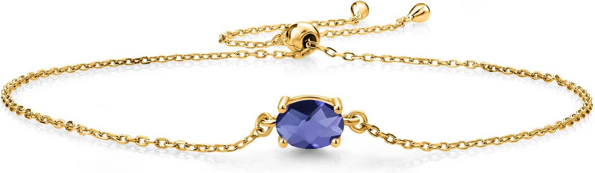 Gem Stone King 7X5MM Oval Gemstone Birthstone Solitaire Bracelet For Women | 925 Sterling Silver | Adjustable Bolo Bracelet For Women | Fine Jewelry Gifts for Her Mom Wife