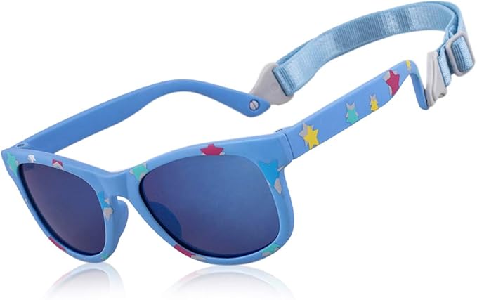 MAXJULI Baby Infant Sunglasses Safe, Soft, With Adjustable Strap 0-24 Months BPA Free 7002
