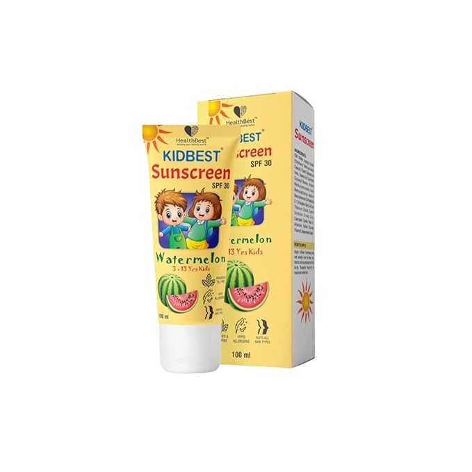 HealthBest Kids Watermelon Cooling Sunscreen SPF-30 Boosts Vitamin D Absorption PA+++ Prevents Tanning Cream for 3-13 Years Kids | Each 100ml (Pack of 1)